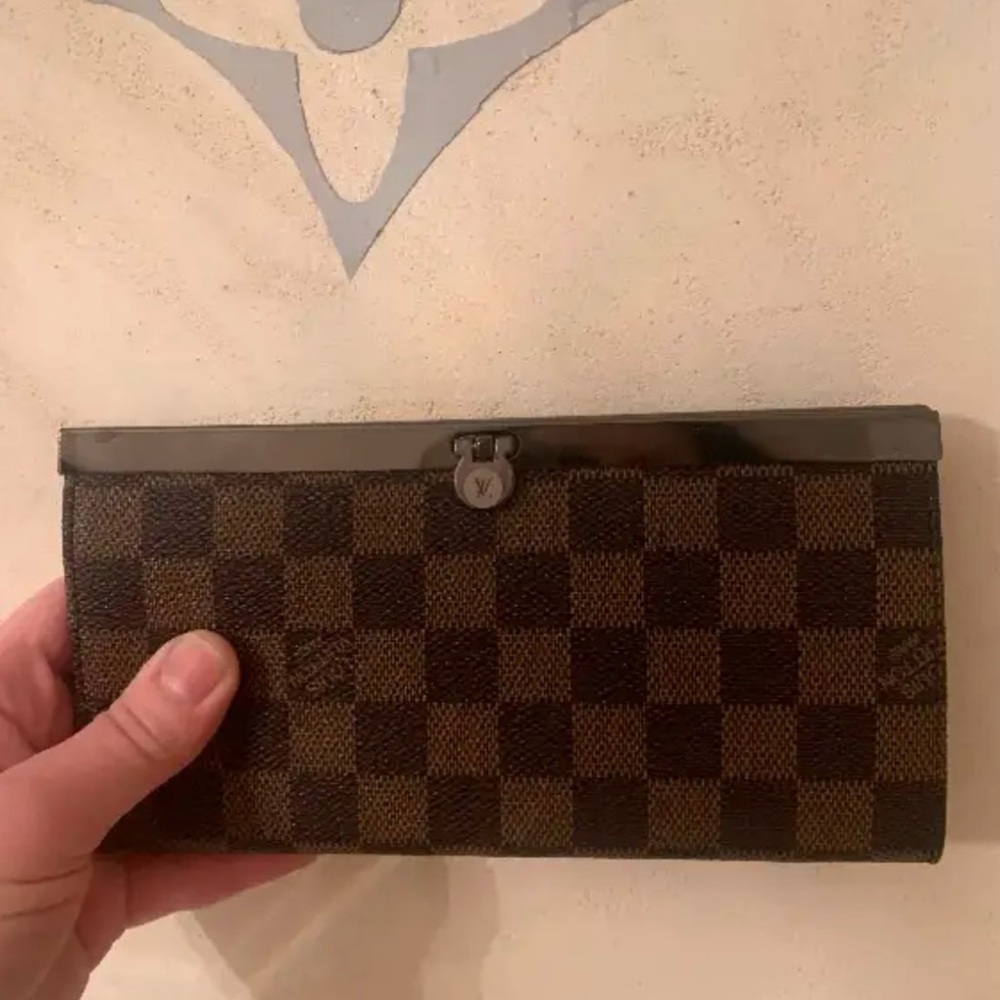 Brown checkered wallet/clutch